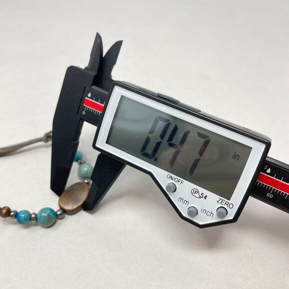 Beaded Leather Cord Necklace Long Length‎ Adjustable Boho Copper Turquoise Blue - Picture 4 of 5